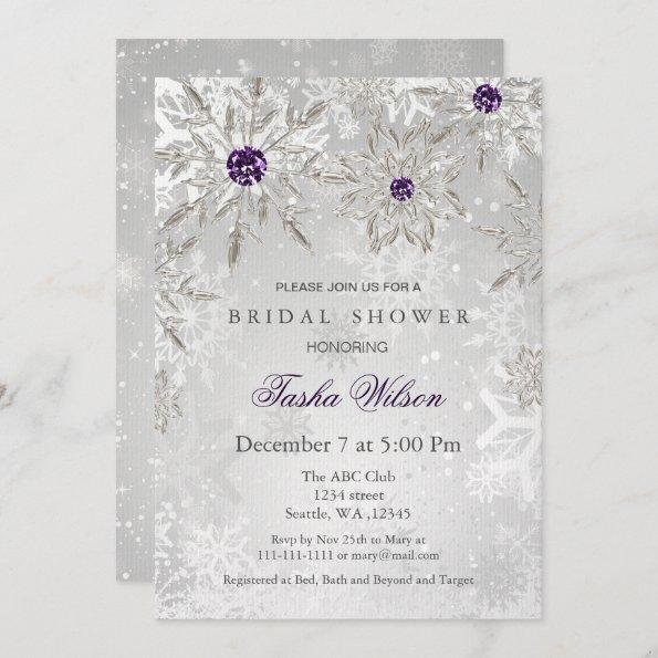 silver purple Winter Bridal Shower Invite