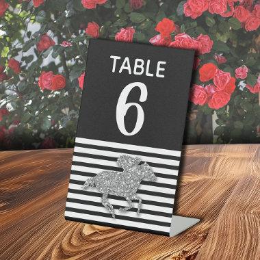 Silver Racehorse  Table Number Pedestal Sign