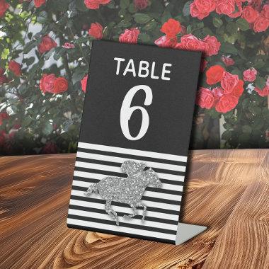 Silver Racehorse Bridal Shower Table Number Pedestal Sign