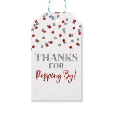 Silver Red Confetti Thanks for Popping by Gift Tags