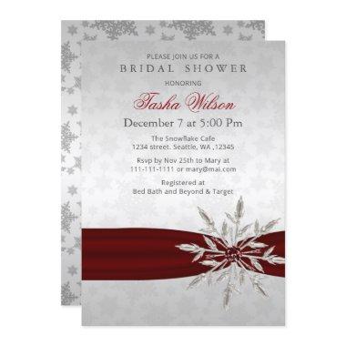 Silver Red Crystal Snowflakes Winter Bridal Shower Invitations