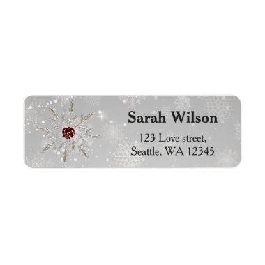 silver red snowflakes bridal shower address label