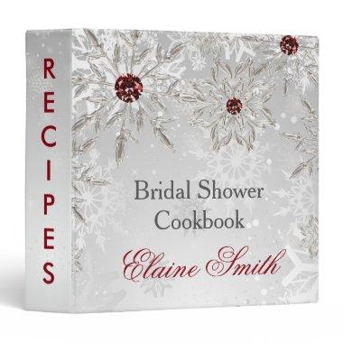 silver red snowflakes  recipe book 3 ring binder