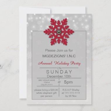 silver red snowflakes Holiday party Invitations