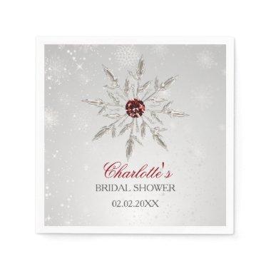 Silver Red Snowflakes Winter Bridal Shower Napkins