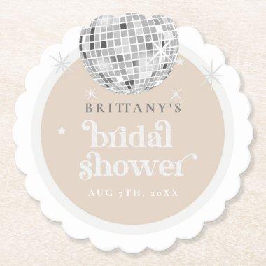 Silver Retro Disco Groovy Bridal Shower Paper Coaster