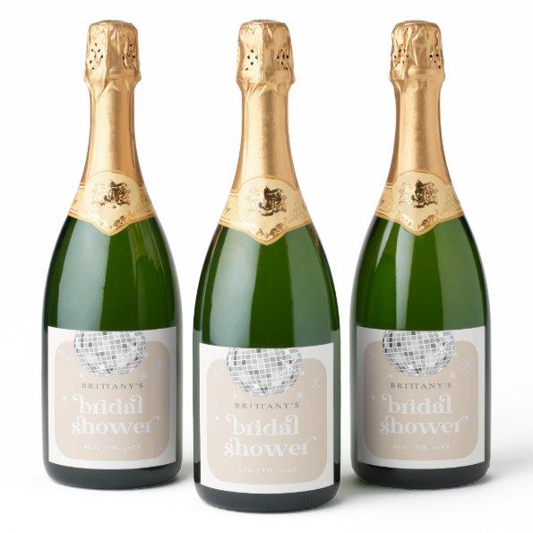 Silver Retro Disco Groovy  Sparkling Wine Label