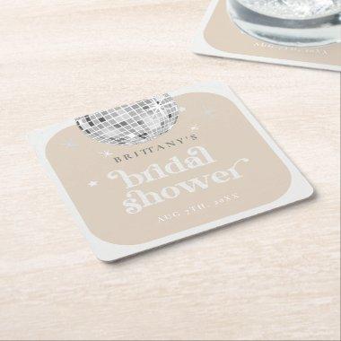 Silver Retro Disco Groovy  Square Paper Coaster