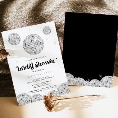 Silver Retro Disco Silver Glitter Bridal Shower Invitations