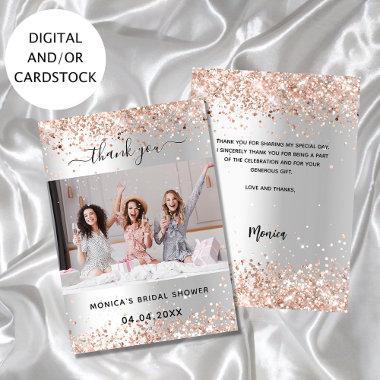 Silver rose bridal shower photo thank you Invitations