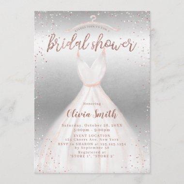 Silver Rose Gold Elegant Dress Bridal Shower Invitations