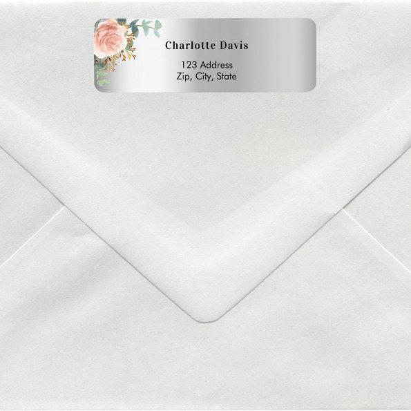 Silver rose gold floral eucalyptus return address label