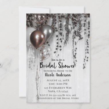 Silver & Rose Gold Pink Balloons Ivy Bridal Shower Invitations