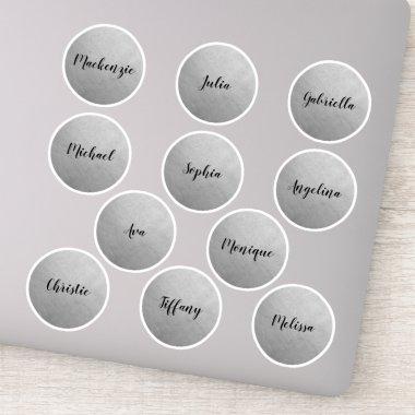 Silver Round Circle Individual Names Party Favor Sticker