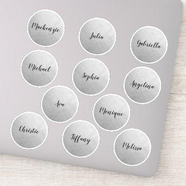 Silver Round Circle Individual Names Party Favor Sticker