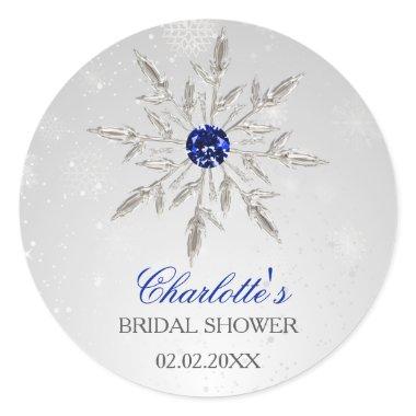 Silver Royal Blue snowflakes  Classic Round Sticker