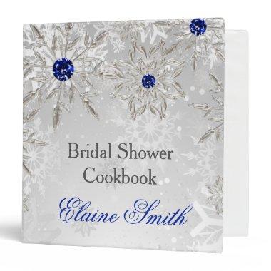 Silver Royal Blue snowflakes bridal shower recipe 3 Ring Binder