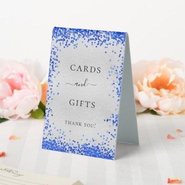 Silver royal blue wedding Invitations gifts table tent sign