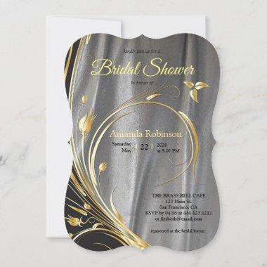Silver satin & Gold flower Bridal Shower Invitations