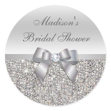 Silver Sequins Bow Bridal Shower Stickers