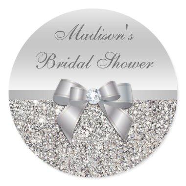 Silver Sequins Bow Bridal Shower Stickers