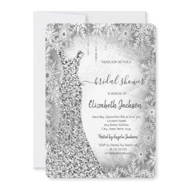 Silver Sequins Dress Snowflakes Bridal Shower Invitations