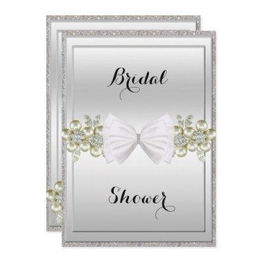 Silver Sequins & Floral Gems Glitter Bow Bridal