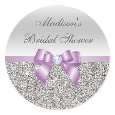 Silver Sequins Lilac Bow Bridal Shower Stickers