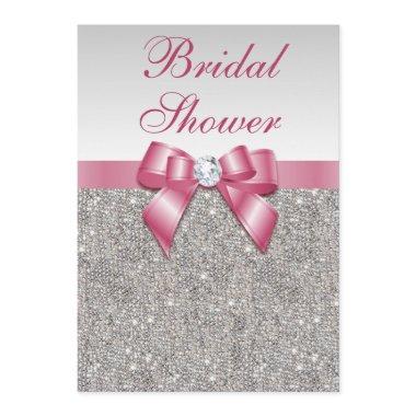 Silver Sequins Pink Bows Diamonds Bridal Shower Invitations