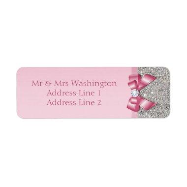 Silver Sequins Pink Diamond Bow Label