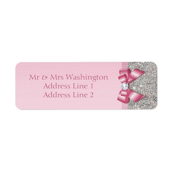 Silver Sequins Pink Diamond Bow Label