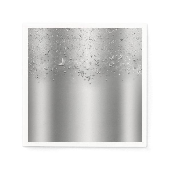 Silver Shimmer Flutter Butterfly Sweet 16 Party Napkins