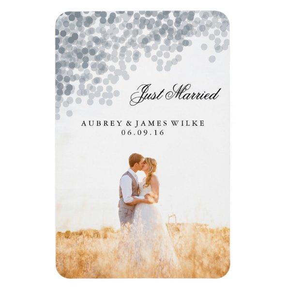 Silver Shimmer Light Shower Marriage Announcement Magnet