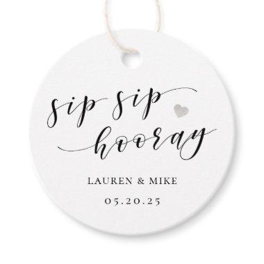 Silver Sip Sip Hooray  Wine Bottle Favor Tags