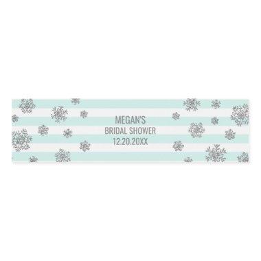 Silver Snow Blue Stripes Winter  Water Bottle Label