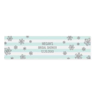 Silver Snow Blue Stripes Winter Bridal Shower Water Bottle Label