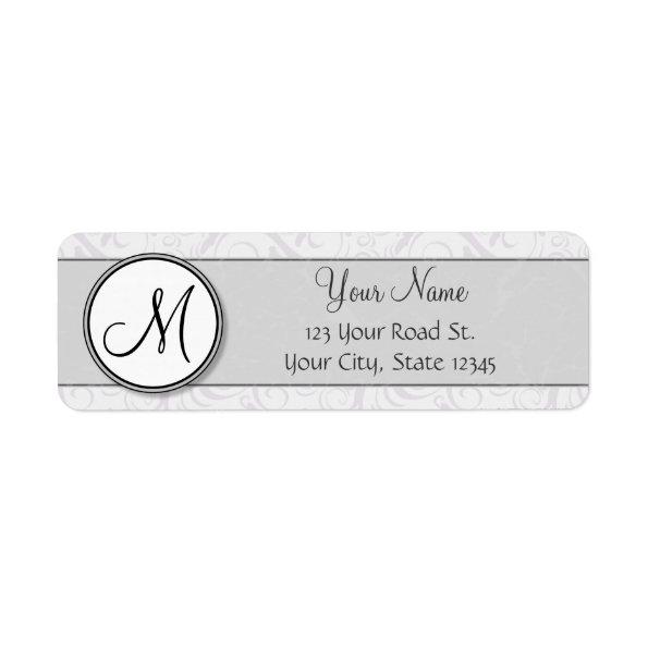 Silver Snow Floral Wisps & Stripes with Monogram Label