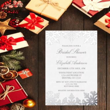 Silver Snowflake Winter Bridal Shower Foil Invitations