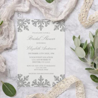 Silver Snowflake Winter Bridal Shower Invitations