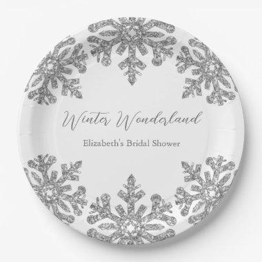 Silver Snowflake Winter Bridal Shower Paper Plates