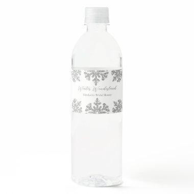 Silver Snowflake Winter  Water Bottle Label