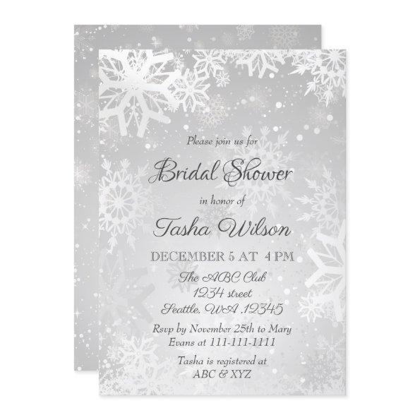 Silver Snowflakes Winter Bridal Shower Invitations