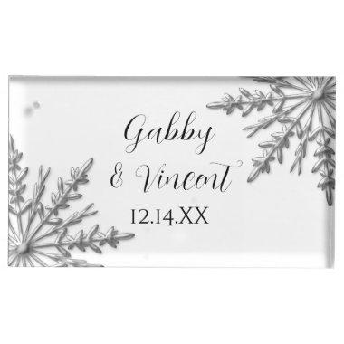 Silver Snowflakes Winter Wedding Table Number Holder