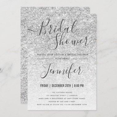 Silver Sparkle Glitter Glam Bridal Shower Invitations