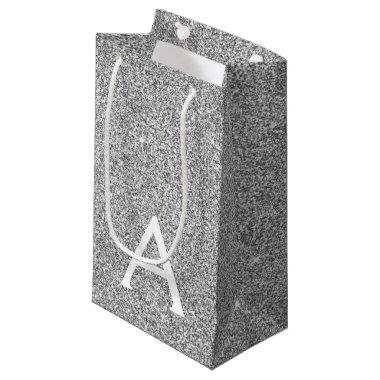 Silver Sparkle Glitter Monogram Name & Initial Small Gift Bag