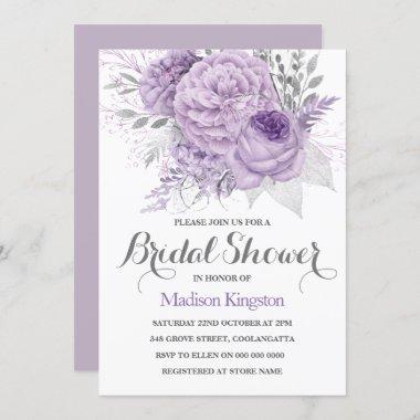 Silver Sparkle Lavender Bridal Shower Invite