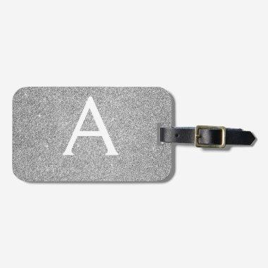 Silver Sparkle Twinkle Glitter Monogram Name Luggage Tag