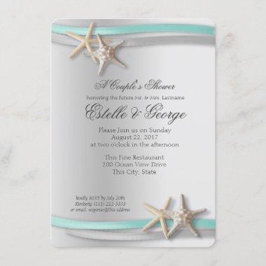 Silver Starfish and Ribbon Couple's Shower Invitations