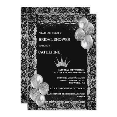 Silver tiara black lace balloons elegant party