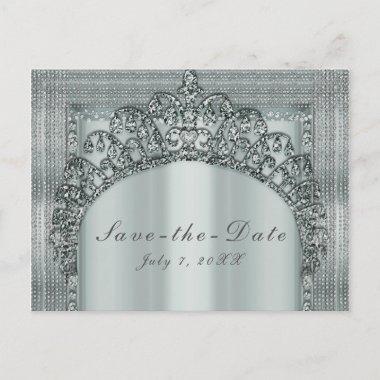 Silver Tiara Crown & Diamond Bling Save the Date Announcement PostInvitations